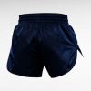 Muay Thai Shorts Supplier showing back view of navy blue shorts with smooth satin finish