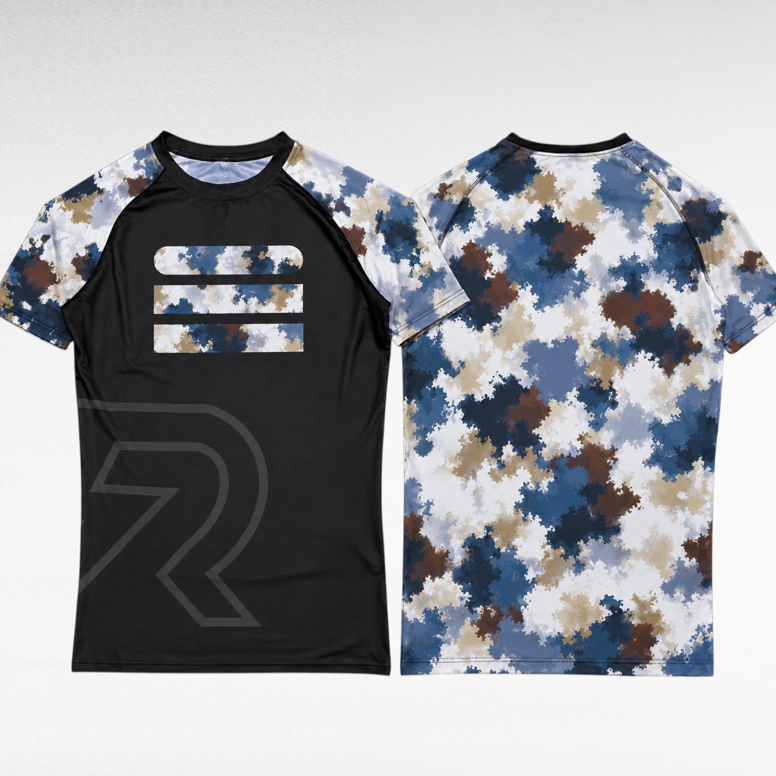 Private Label No-Gi Rash Guard Manufacturer Private label No-Gi rash guard manufacturer custom BJJ rash guard with camo sleeves and back design