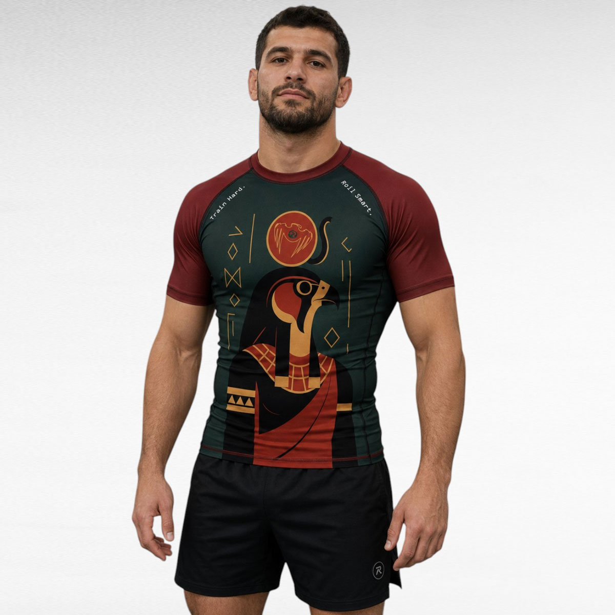 Custom Jiu Jitsu Rashguards Front View Front view custom Jiu Jitsu rashguard with full sublimation printing.