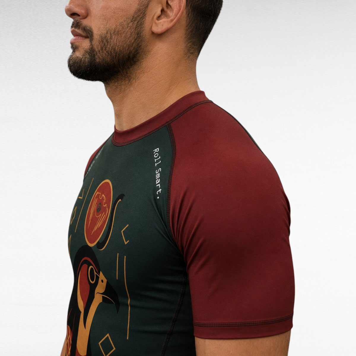 Custom Jiu Jitsu Rashguards Premium Stitching Close-up of flatlock stitching on custom Jiu Jitsu rashguards.