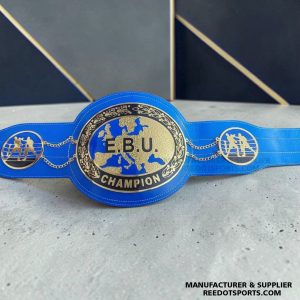 EBU European Boxing Championship replica title belt with blue strap and gold center plate