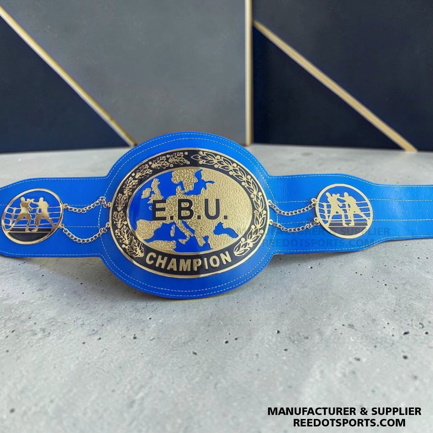 EBU European Boxing Championship Replica Title Belt EBU European Boxing Championship replica title belt with blue strap and gold center plate